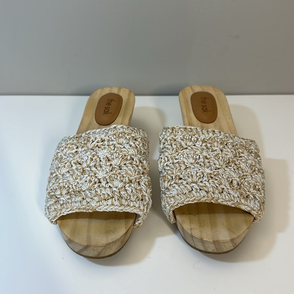 The Sak Ella Crochet Wood Slide Sandals Sz 7 Cottagecore Retro Vintage Inspired - Picture 5 of 16